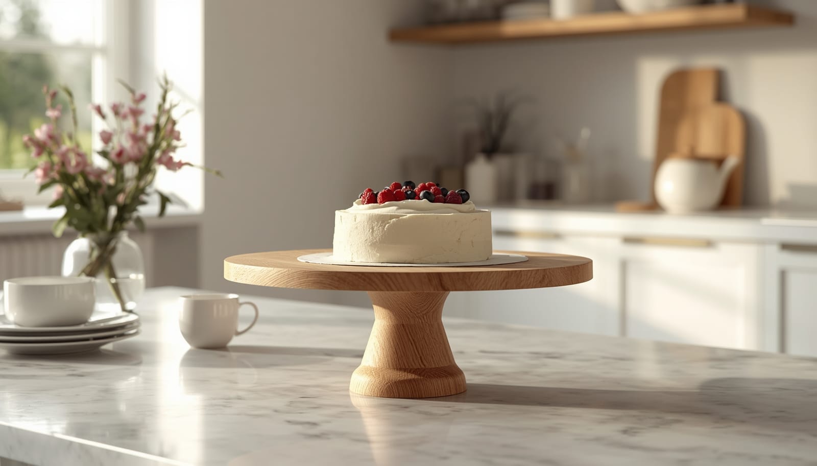 Handcrafted Wooden Round Cake Stand – Artisan Kitchen & Table Décor