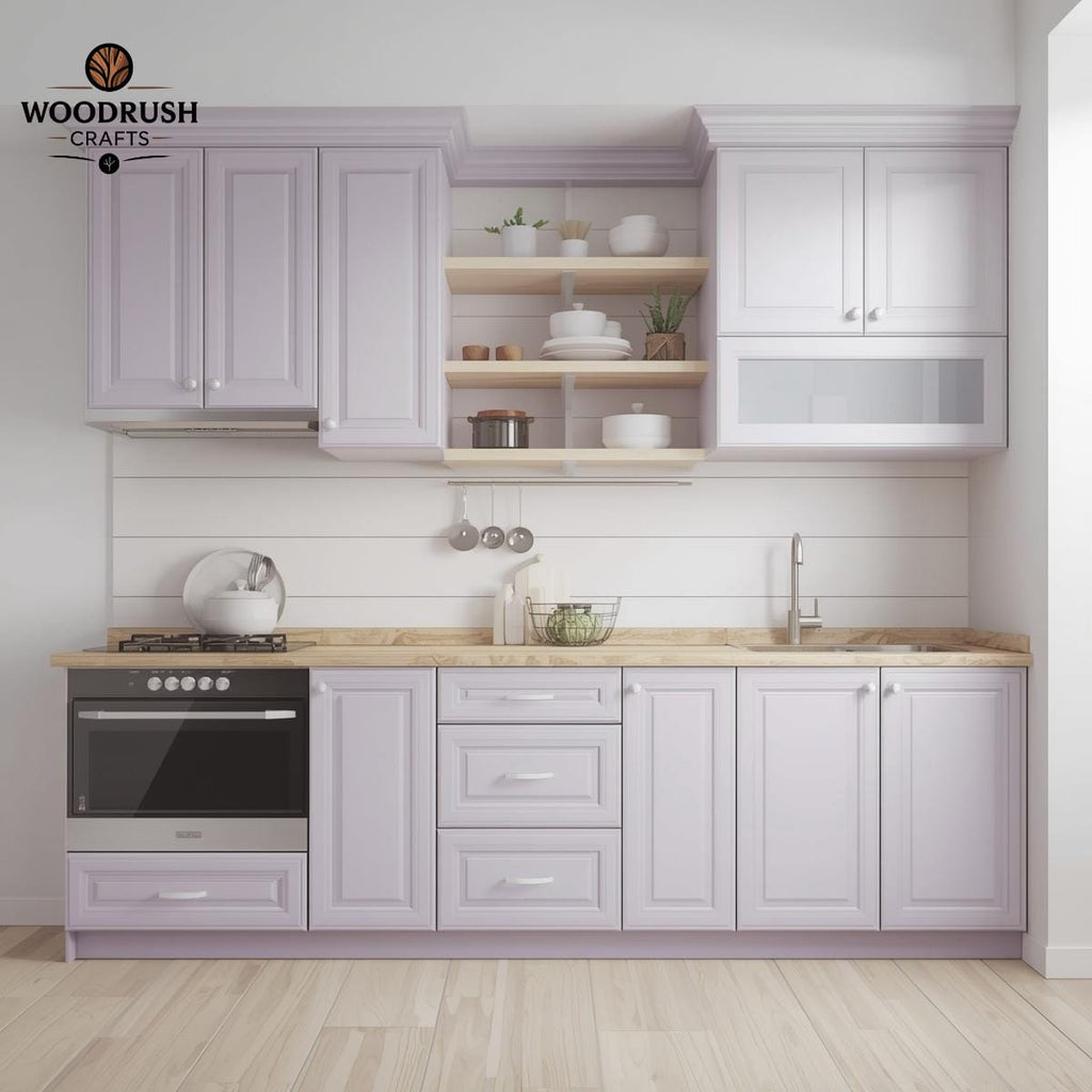 Handcrafted Wooden Kitchen Set – Light Purple & White with Built-In Accessories