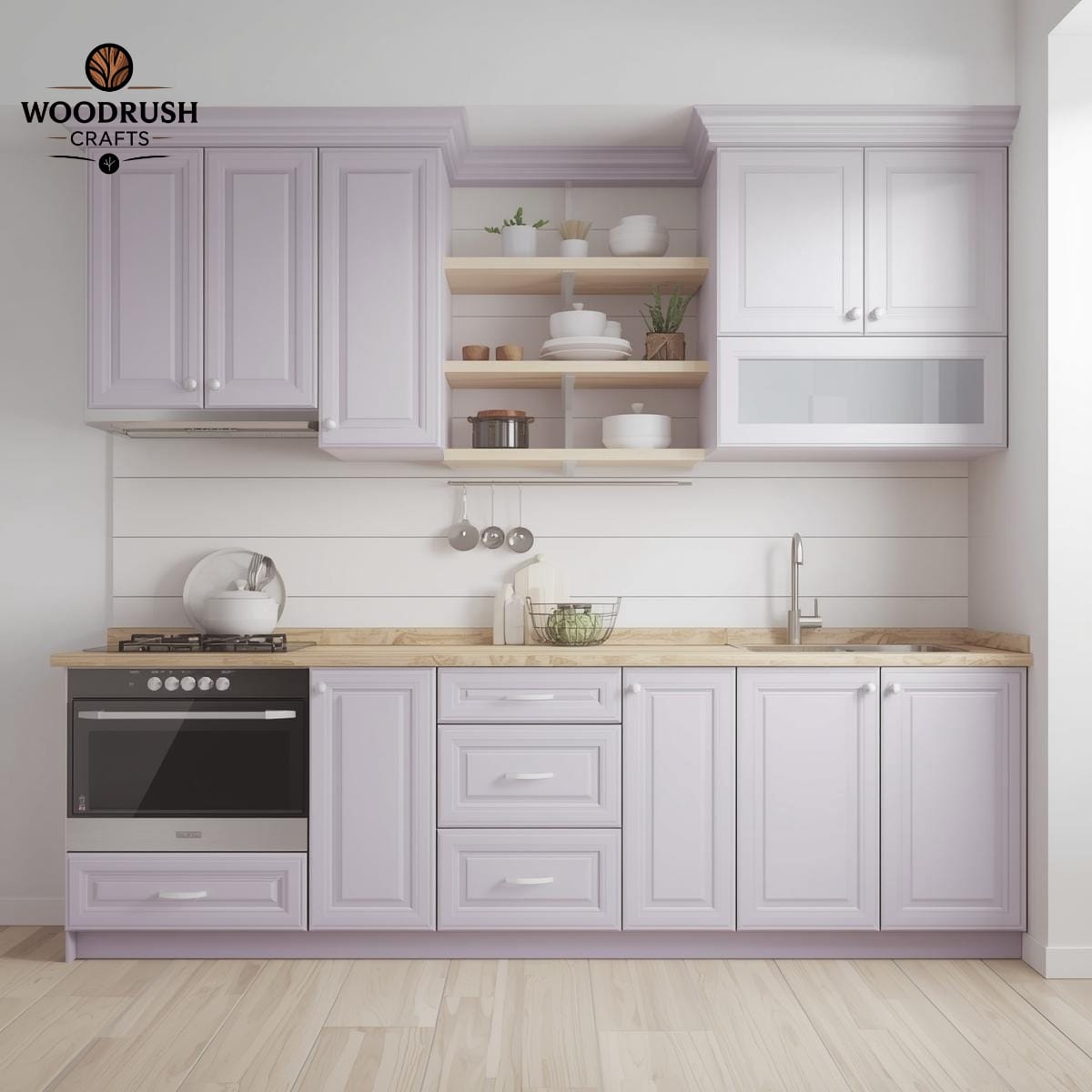 Handcrafted Wooden Kitchen Set – Light Purple & White with Built-In Accessories