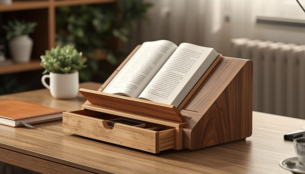 Wooden Desk Organizer with Book Holder