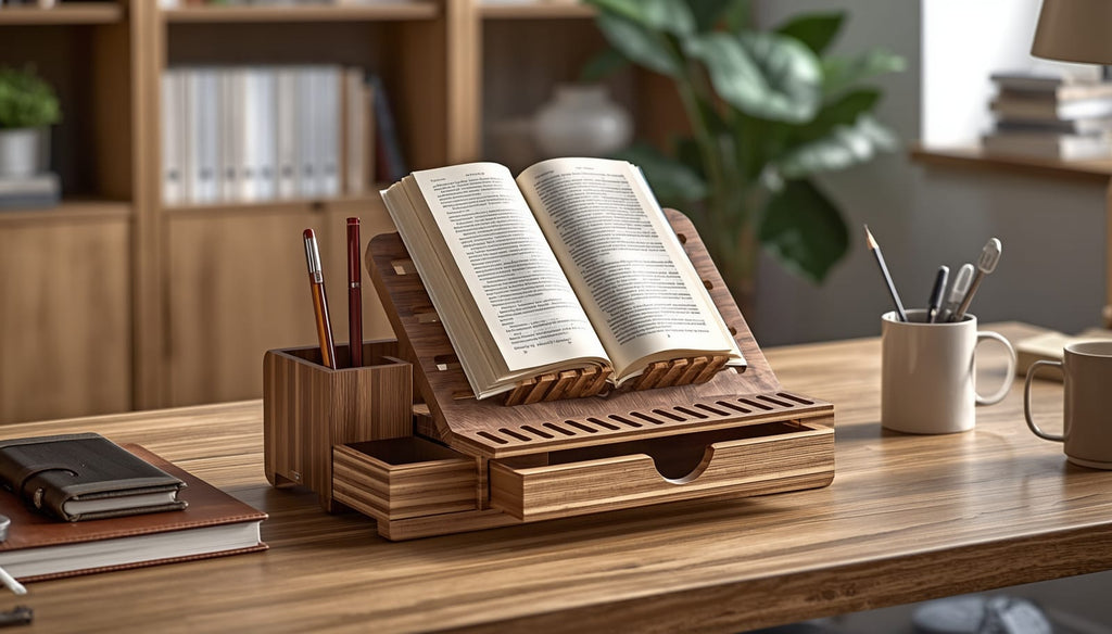 Wooden Desk Organizer with Book Holder