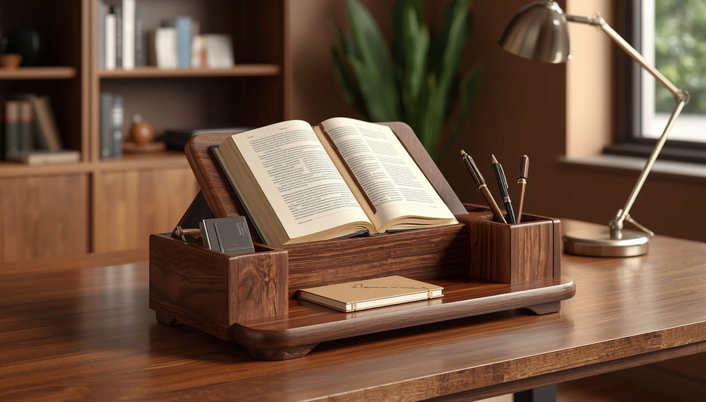 Wooden Desk Organizer with Book Holder