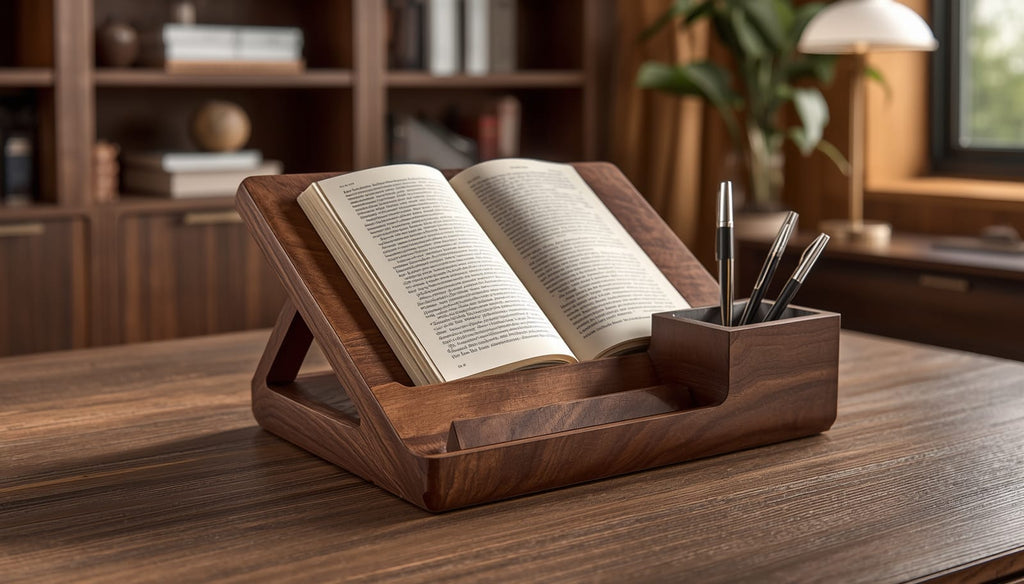 Wooden Desk Organizer with Book Holder
