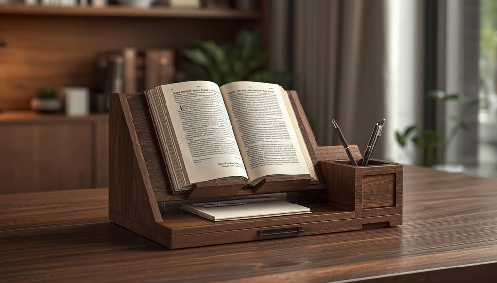 Wooden Desk Organizer with Book Holder