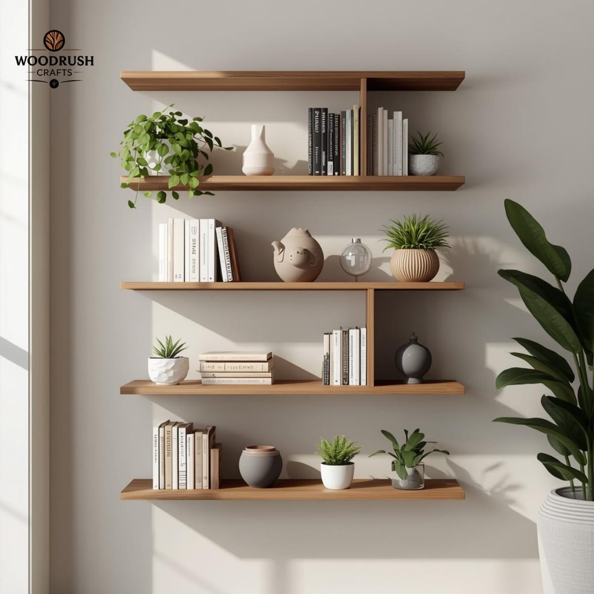 Handcrafted Wall Book Shelf with Decoration Piece Holder — Style Meets Storage