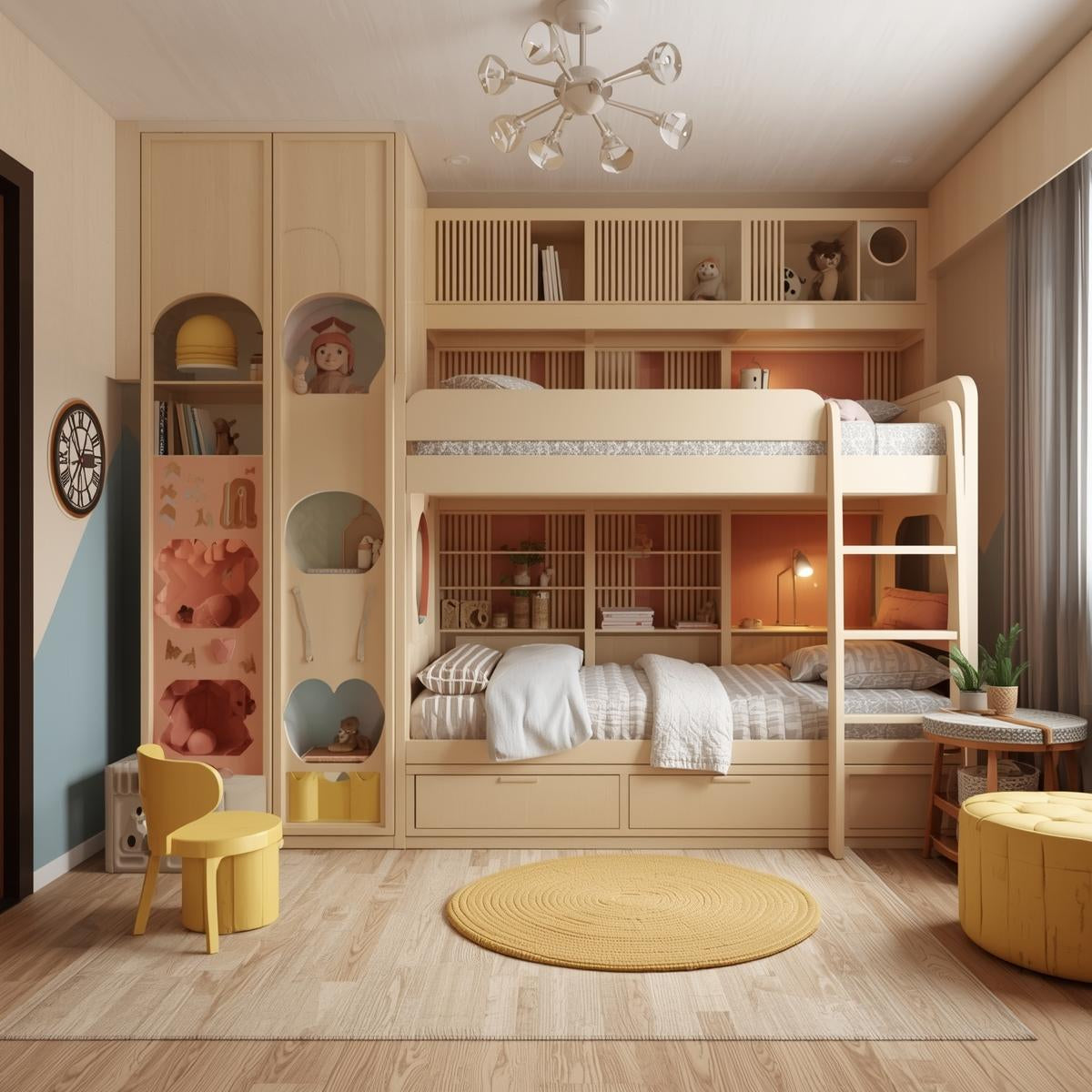 Wooden Bunk Bed with Wardrobe