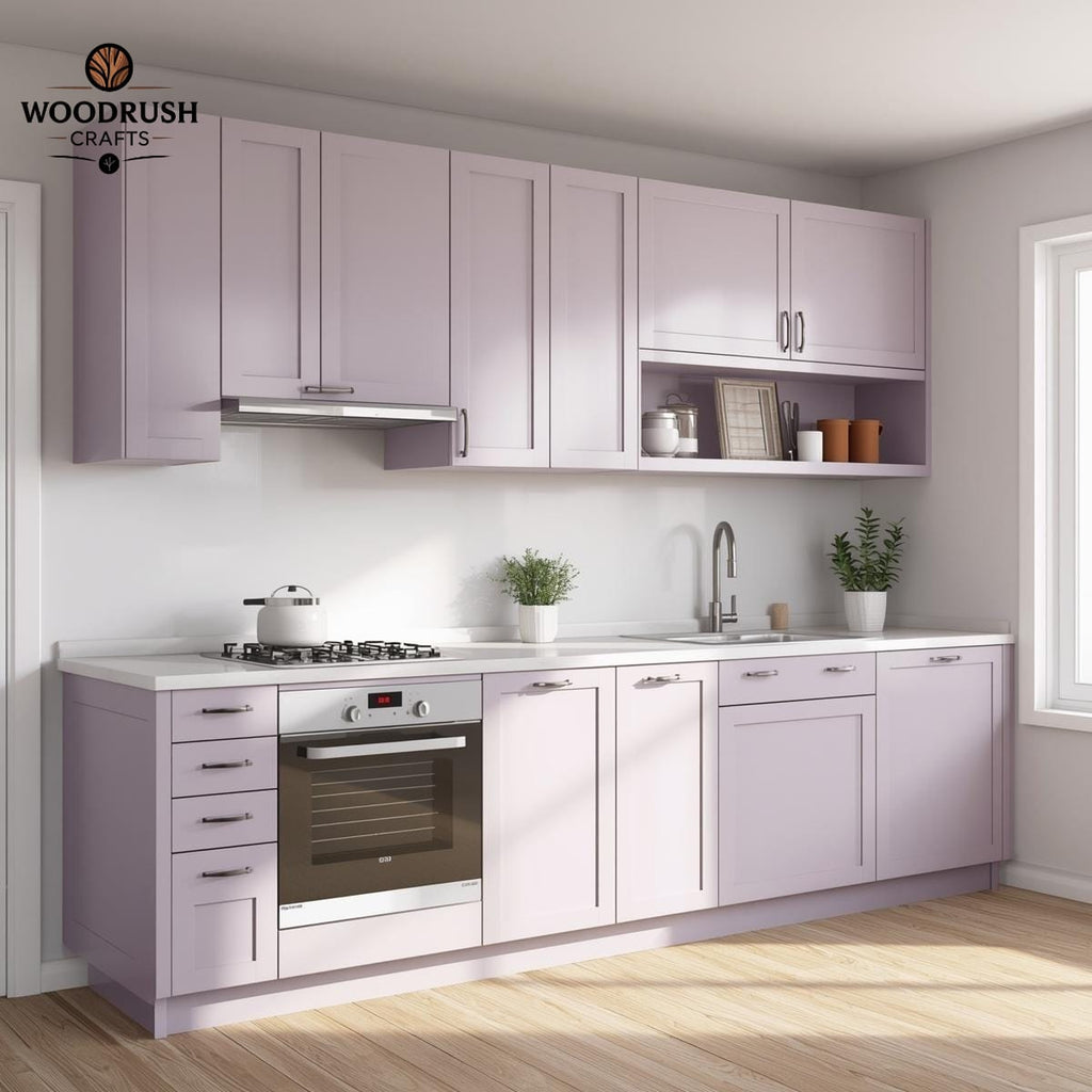 Handcrafted Wooden Kitchen Set – Light Purple & White with Built-In Accessories
