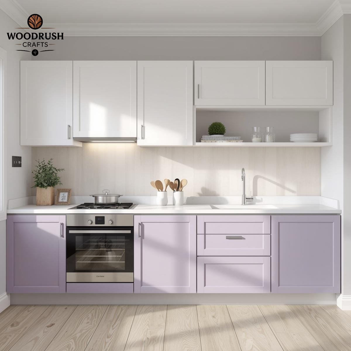 Handcrafted Wooden Kitchen Set – Light Purple & White with Built-In Accessories