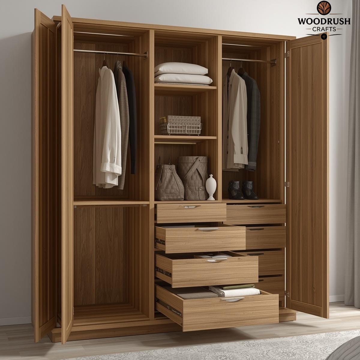 Modern Laminated Wardrobe with Hangers & Drawers – Sleek Storage Solution