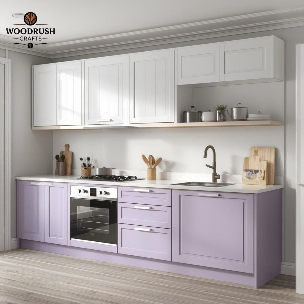 Handcrafted Wooden Kitchen Set – Light Purple & White with Built-In Accessories
