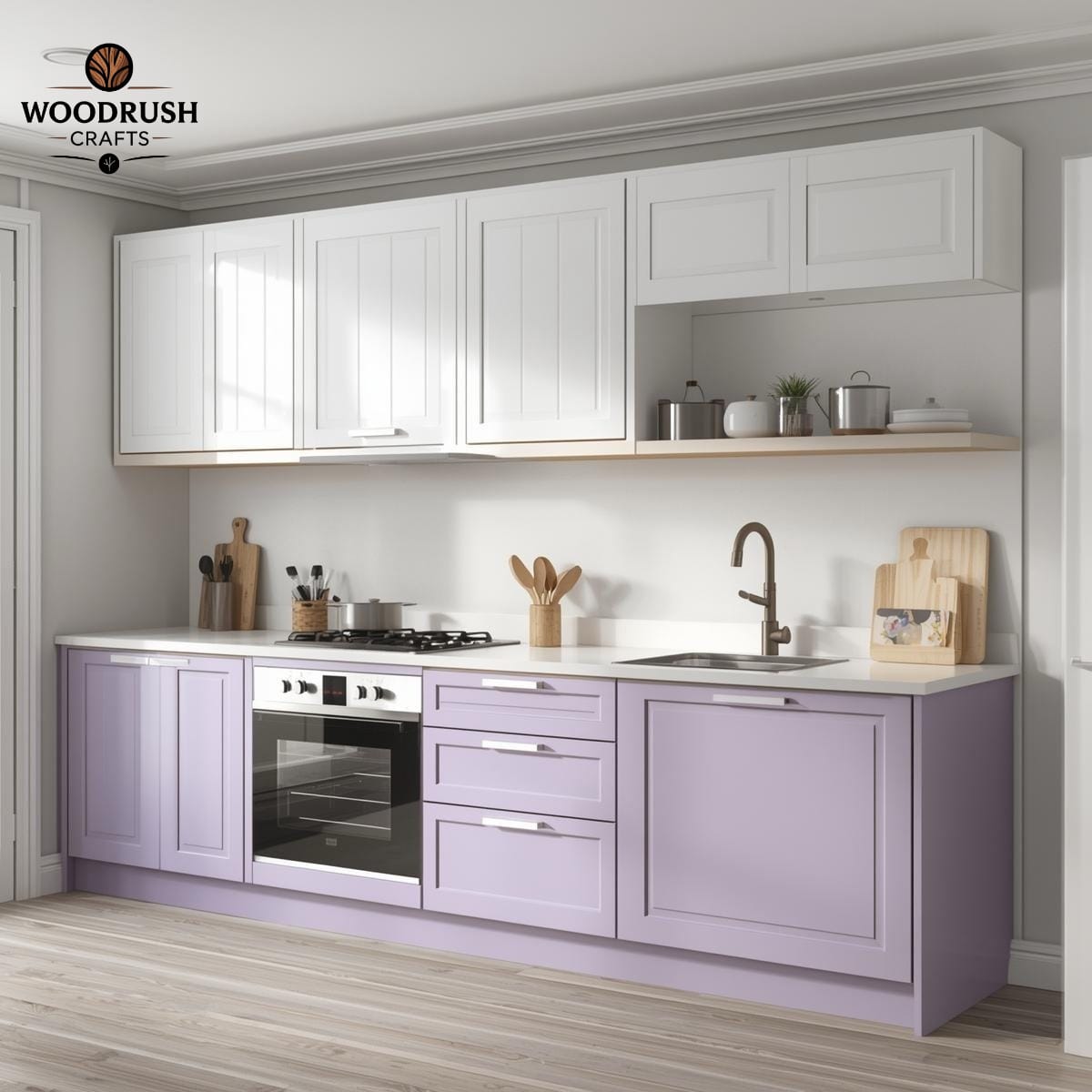 Handcrafted Wooden Kitchen Set – Light Purple & White with Built-In Accessories