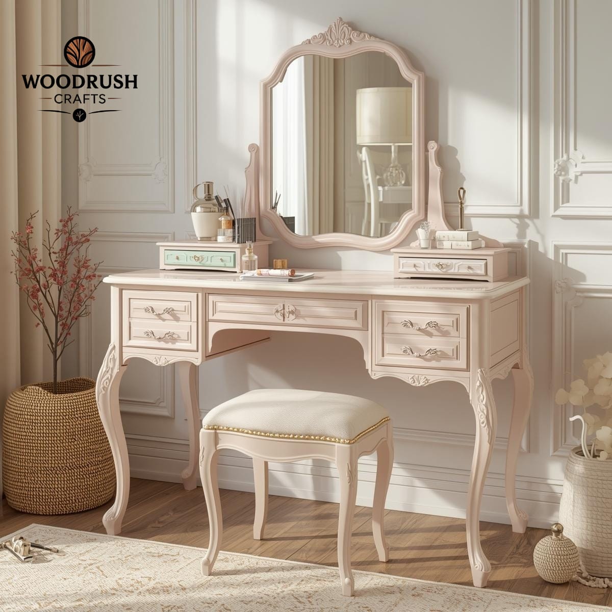 Handcrafted Wooden Dressing Table – Elegant Decorative Color Finish