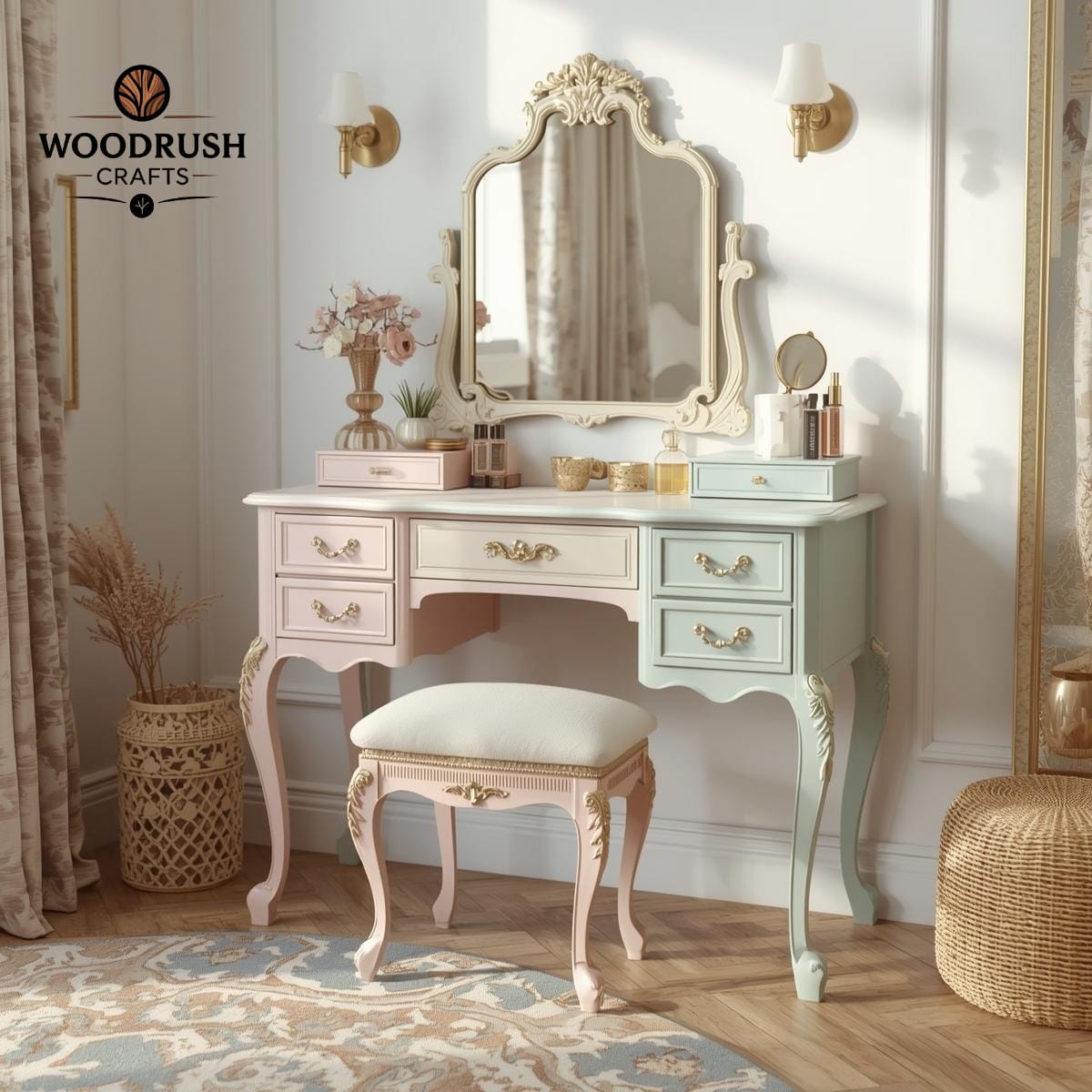 Handcrafted Two-Tone Wooden Dressing Table – Beautiful Color Combination