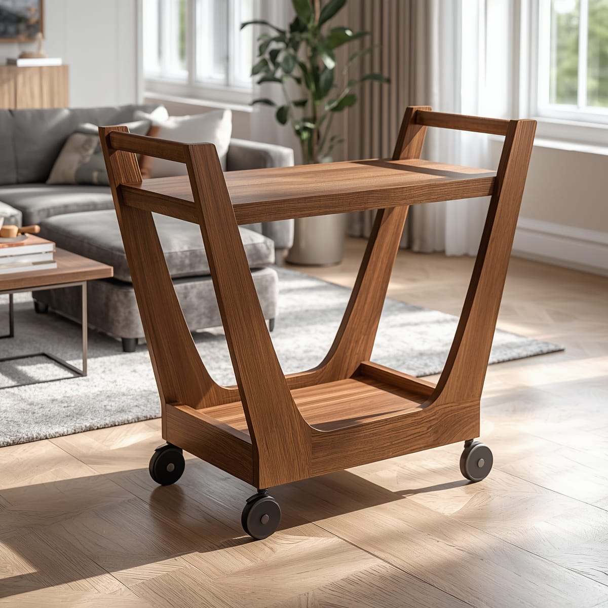 Handcrafted Wooden V-Shaped Serving Trolley — Elegant Serving for Kitchen & Dining