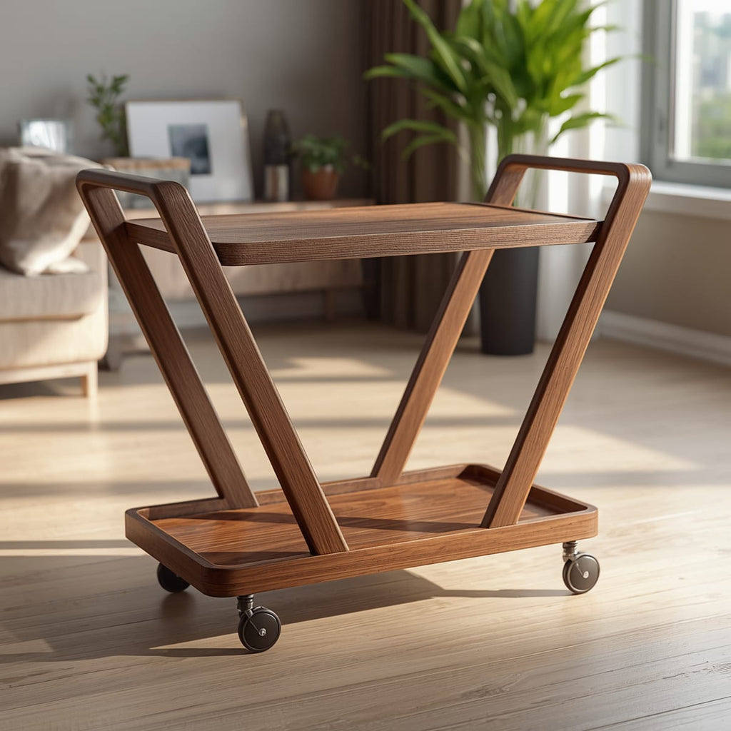 Handcrafted Wooden V-Shaped Serving Trolley — Elegant Serving for Kitchen & Dining