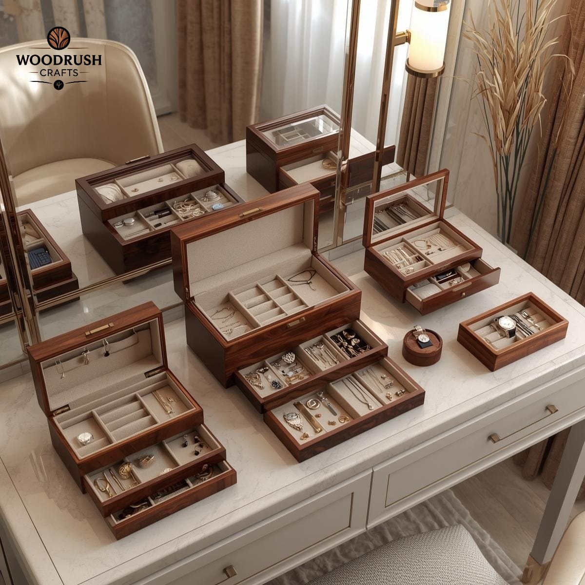 Handcrafted Wooden Jewellery Box Set — Elegant Storage for Your Most Precious Pieces
