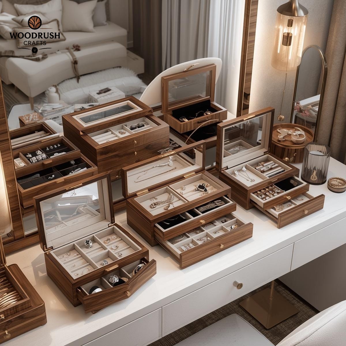 Handcrafted Wooden Jewellery Box Set — Elegant Storage for Your Most Precious Pieces