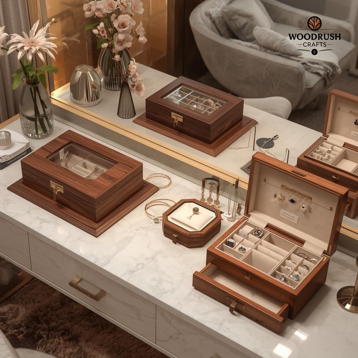 Handcrafted Wooden Jewellery Box Set — Elegant Storage for Your Most Precious Pieces