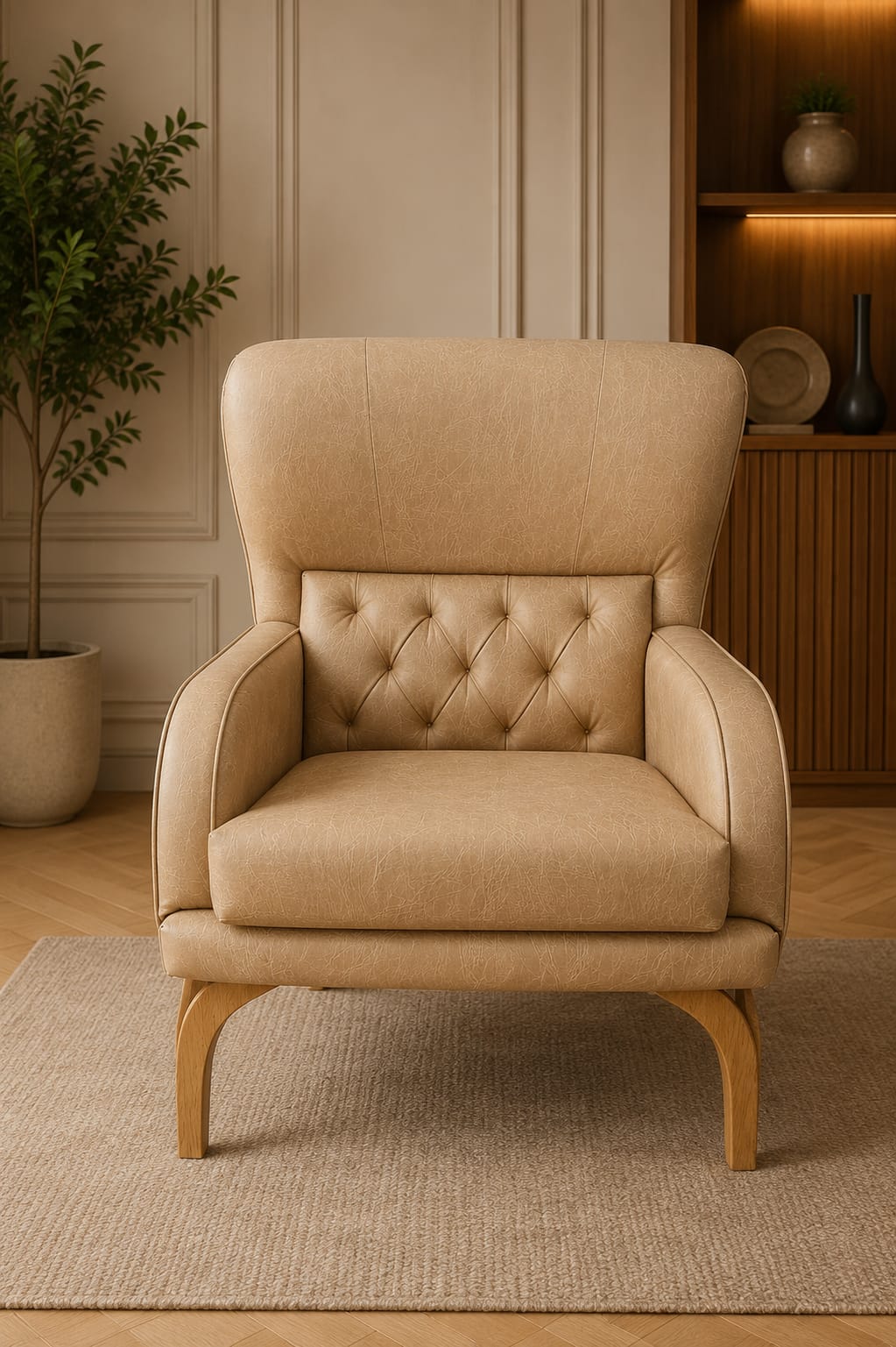 Luxury Bedroom Chair Set with Round Centre Table — Hand-Stitched Leather Upholstery