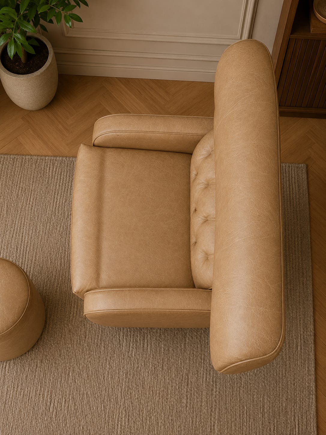 Luxury Bedroom Chair Set with Round Centre Table — Hand-Stitched Leather Upholstery
