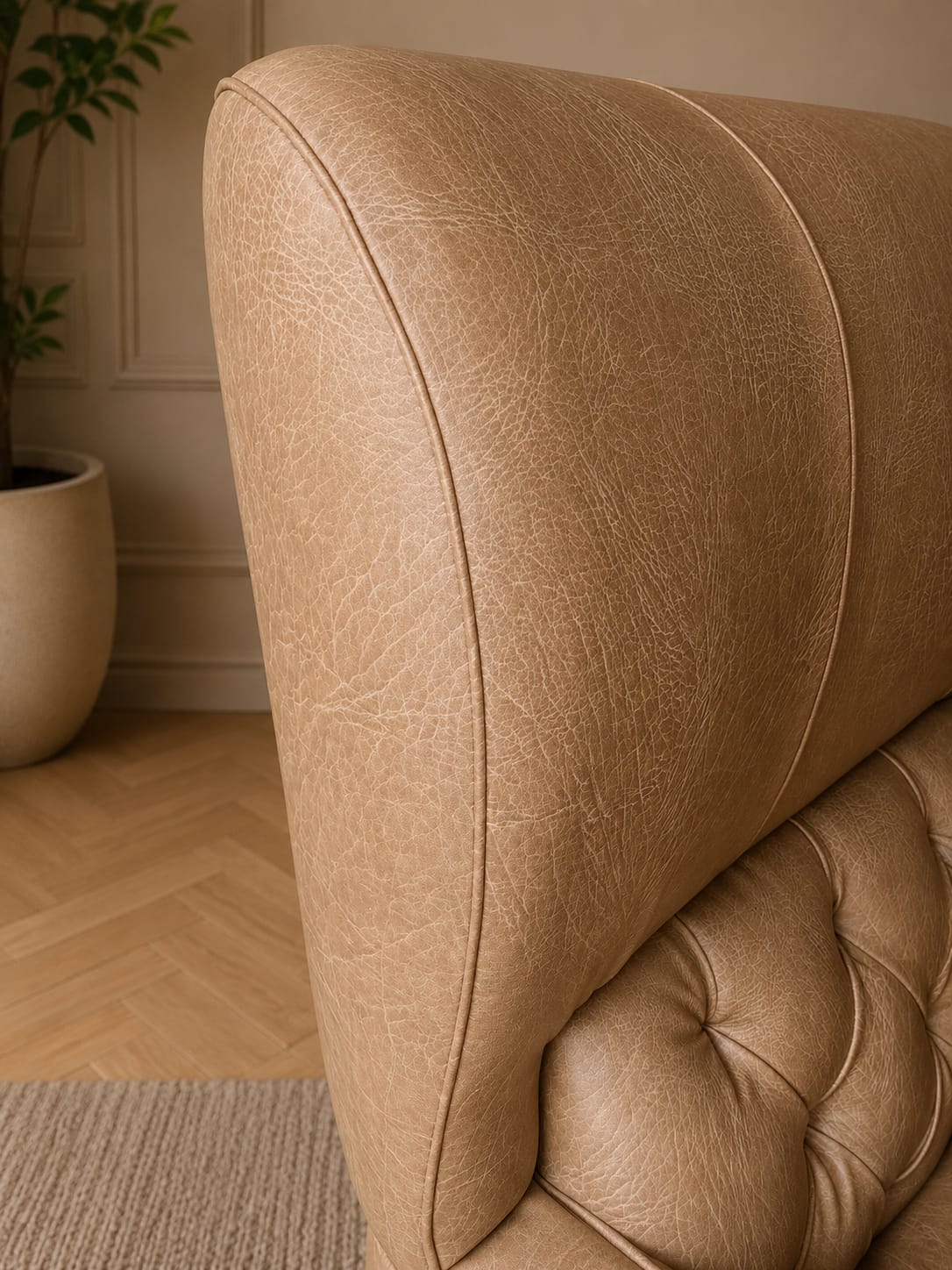 Luxury Bedroom Chair Set with Round Centre Table — Hand-Stitched Leather Upholstery