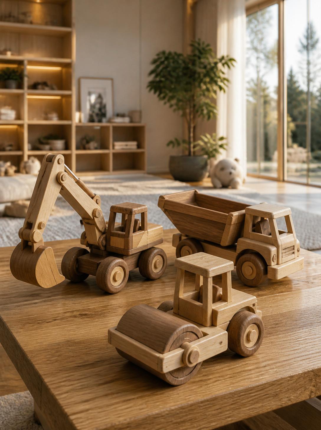 Wooden Construction Vehicle Set - 4-Piece Builder's Collection
