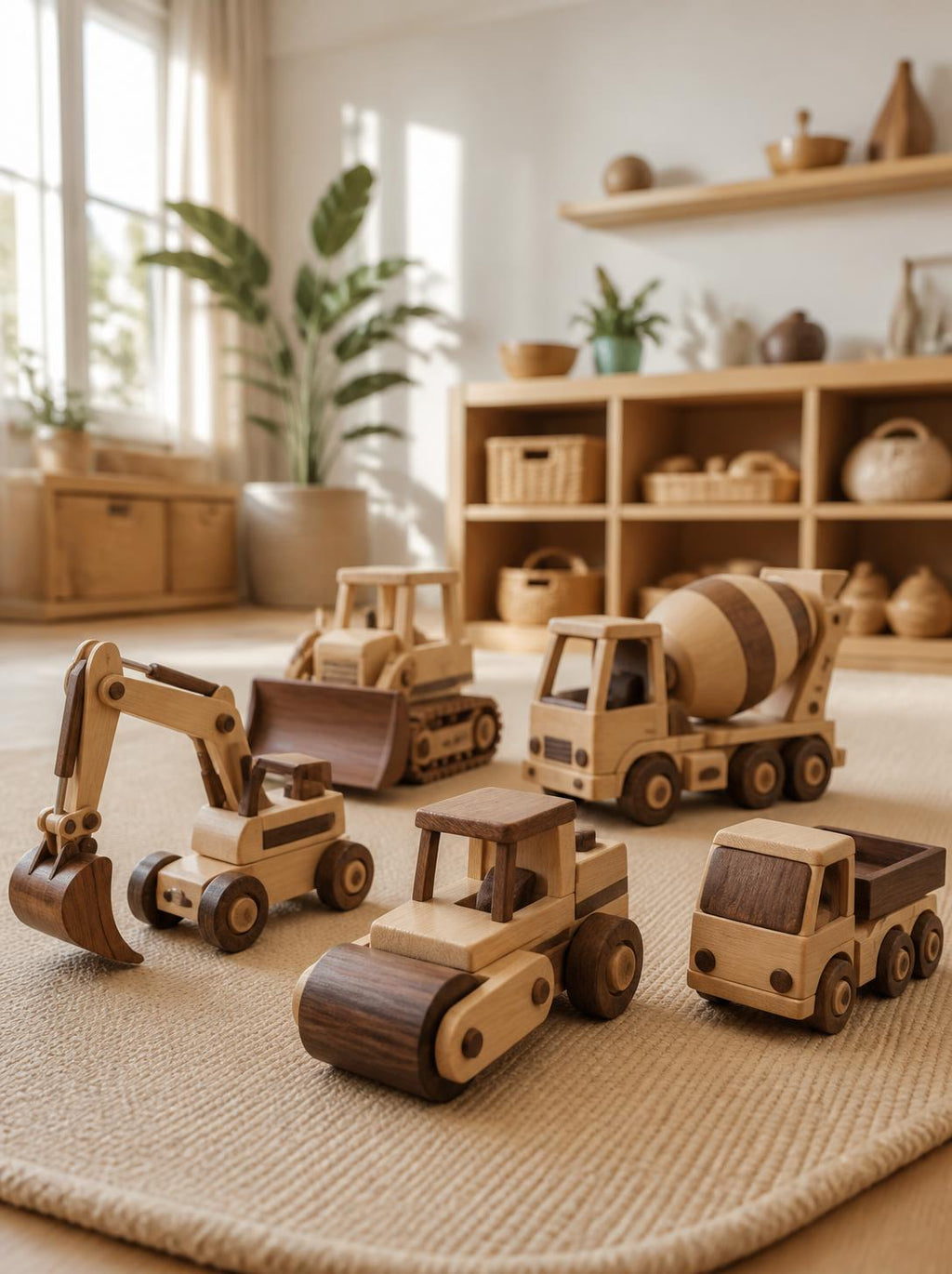 Wooden Construction Vehicle Set - 4-Piece Builder's Collection