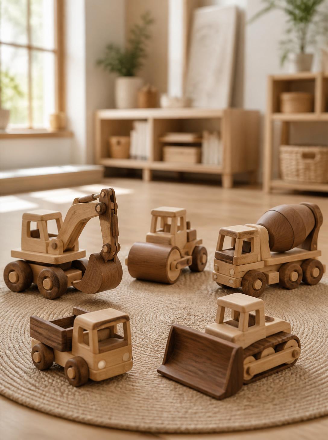 Handcrafted Wooden Toys Set of 5 — Cranes, Rulers & More | Learn Through Play