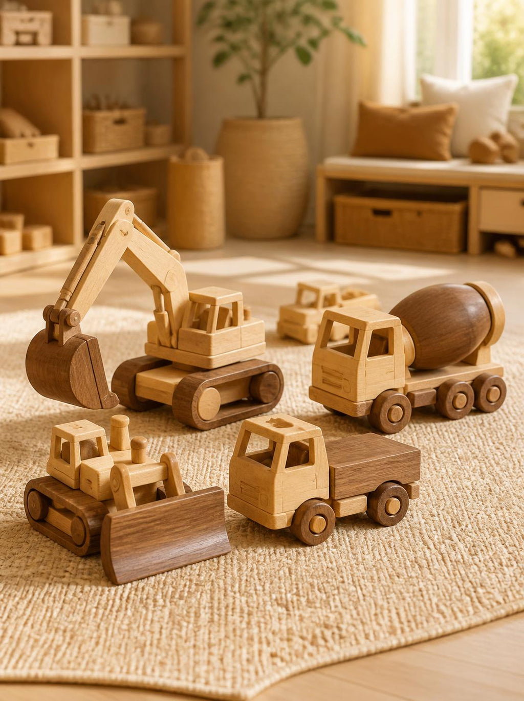 Wooden Construction Vehicle Set - 4-Piece Builder's Collection