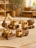 Wooden Construction Vehicle Set - 4-Piece Builder's Collection