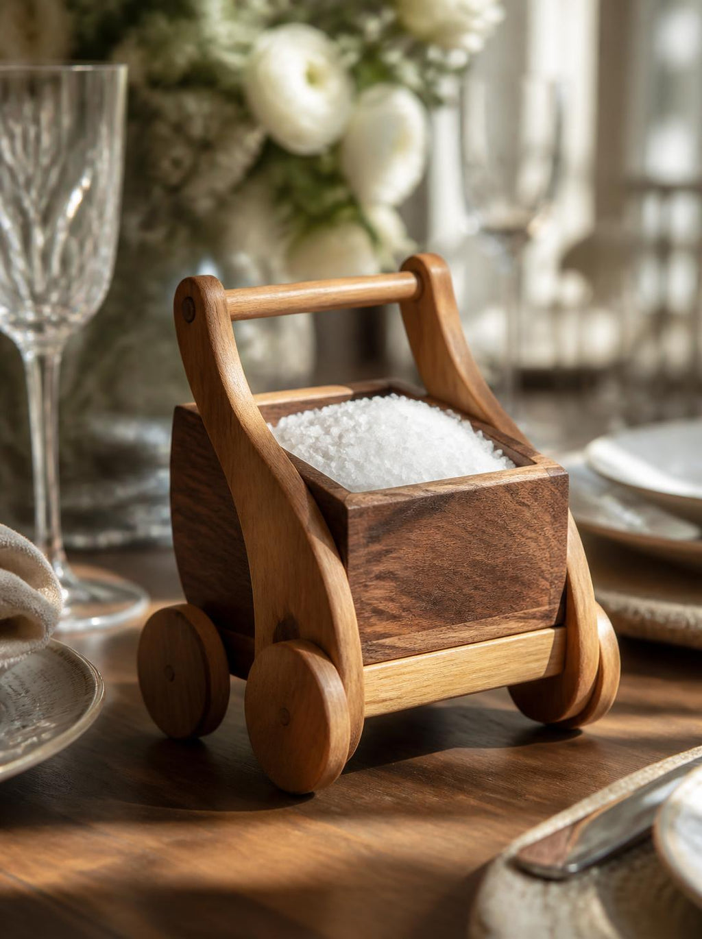 Handcrafted Wooden Salt Trolley — Small