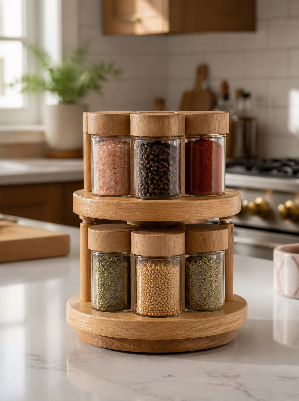 Handcrafted Wooden Rotating Spice Holder — Spin to Season