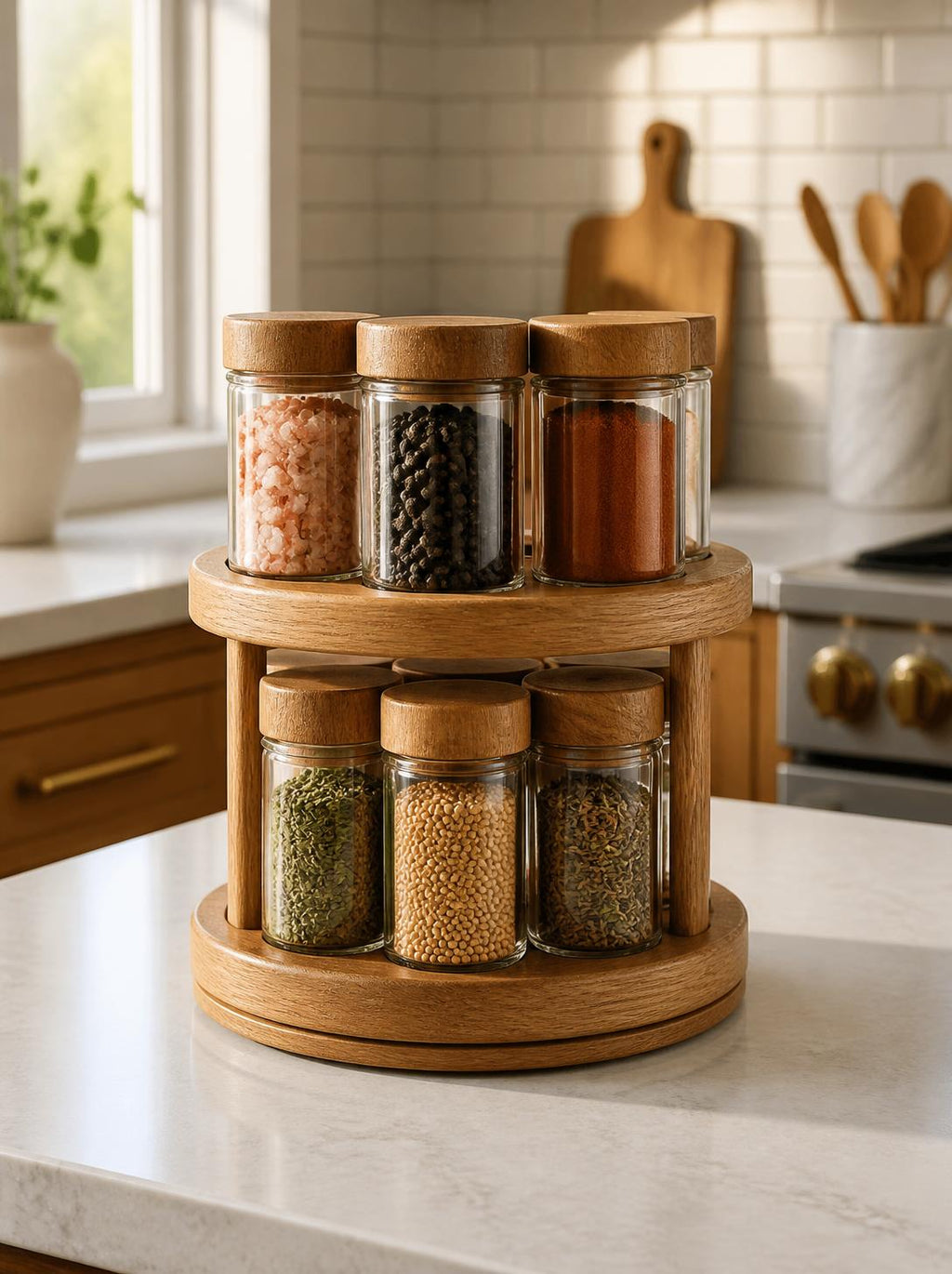 Handcrafted Wooden Rotating Spice Holder — Spin to Season