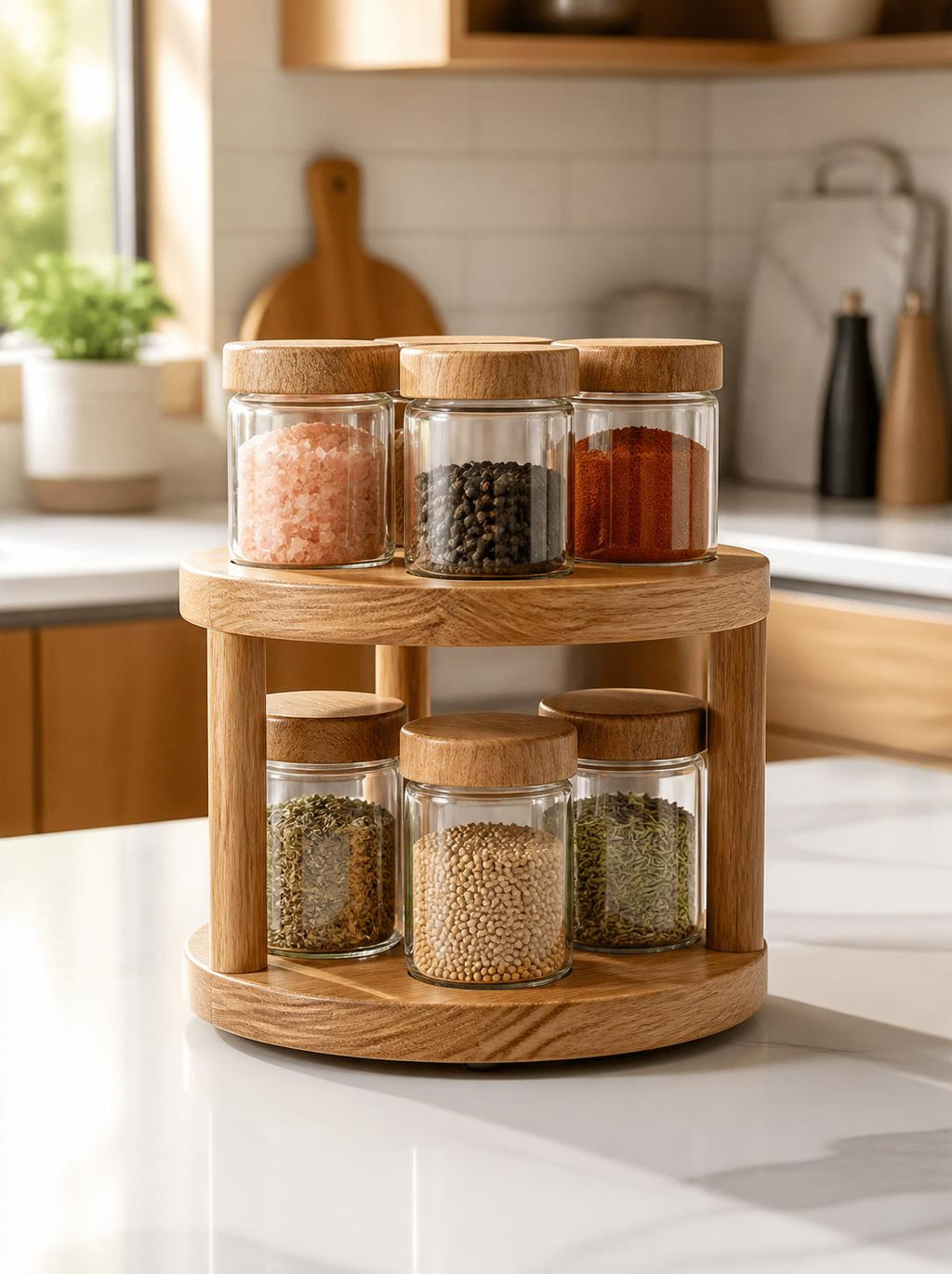 Handcrafted Wooden Rotating Spice Holder — Spin to Season