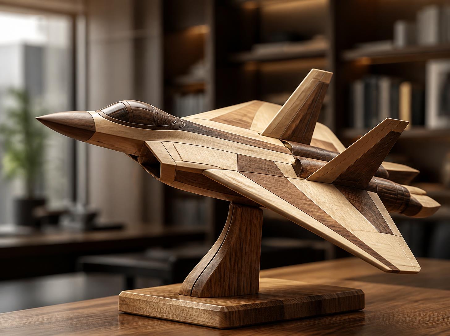 Handcrafted Wooden Toy Jet with Landing Pad
