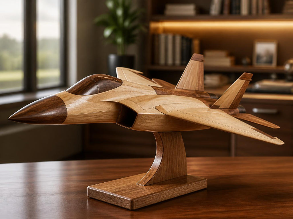 Handcrafted Wooden Toy Jet with Landing Pad