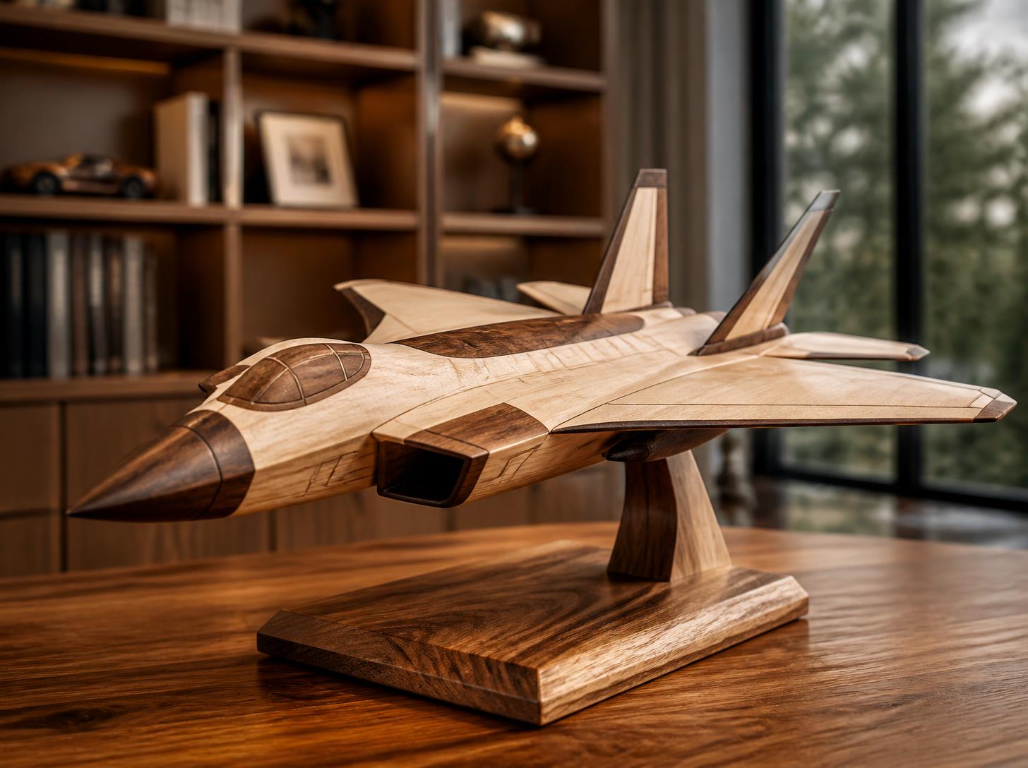 Handcrafted Wooden Toy Jet with Landing Pad