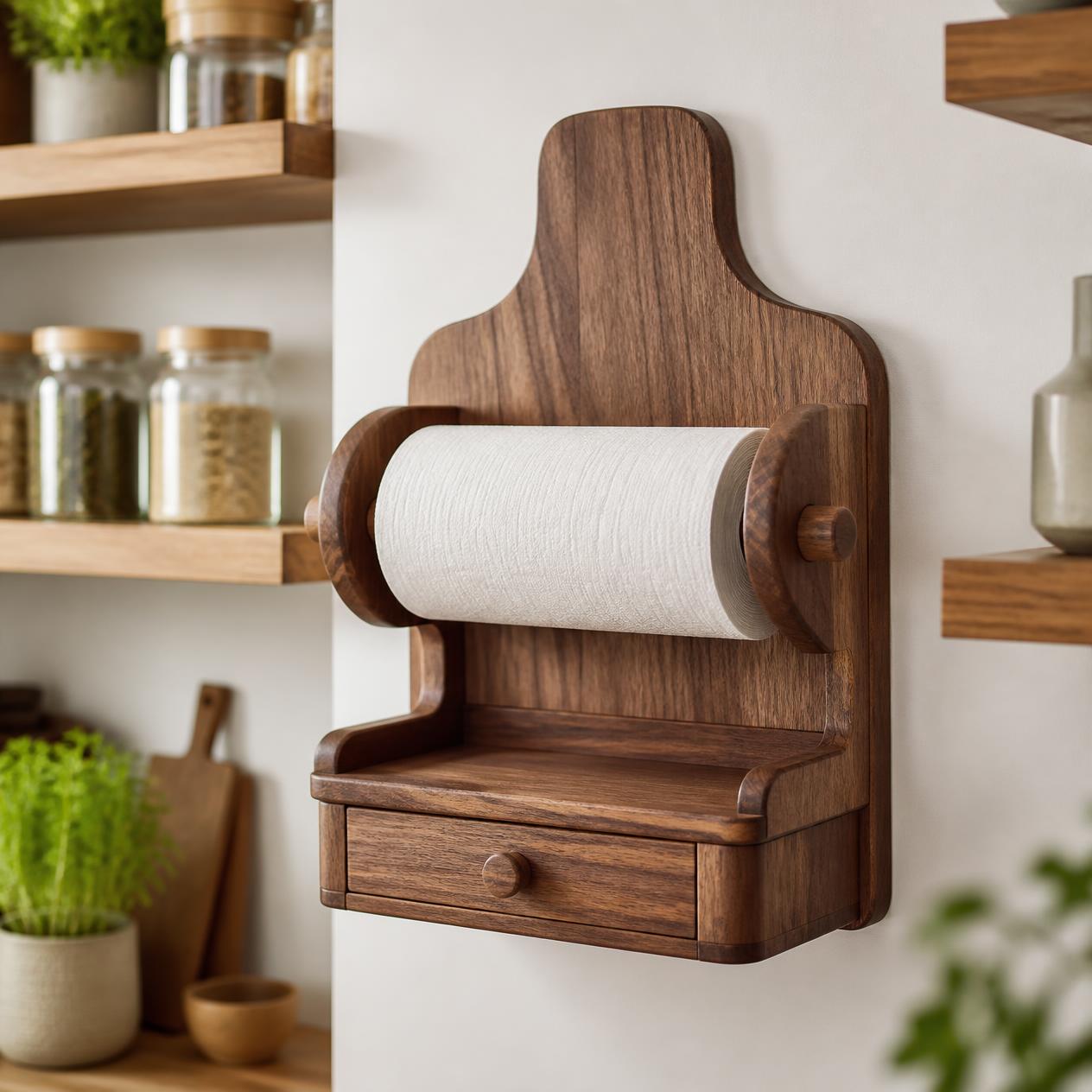 Handcrafted Wooden Tissue Holder with Drawer
