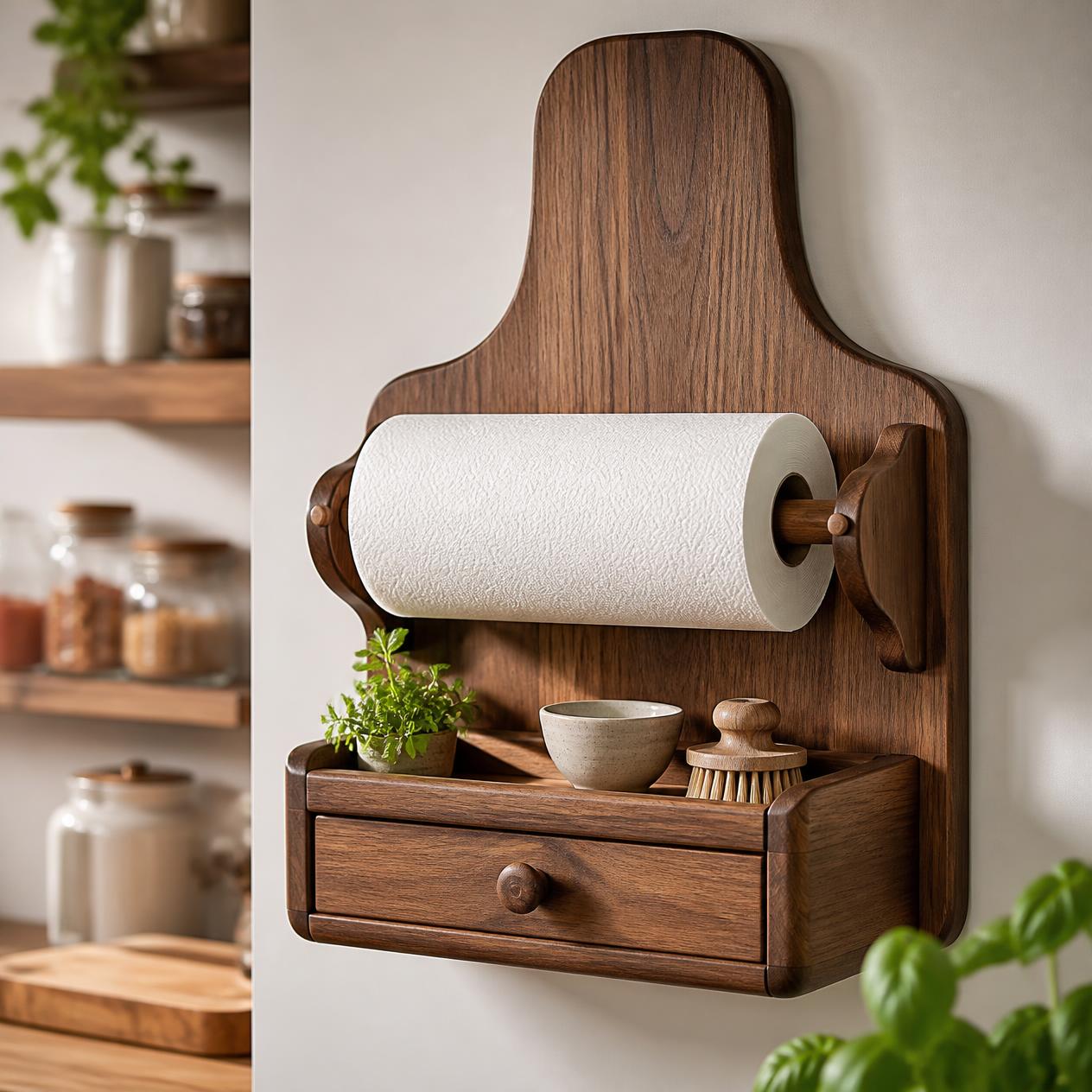 Handcrafted Wooden Tissue Holder with Drawer