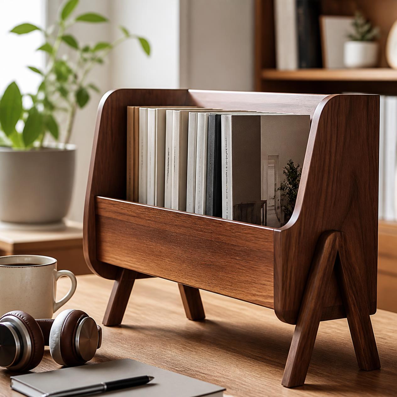 Handcrafted Wooden Desktop Book Rack