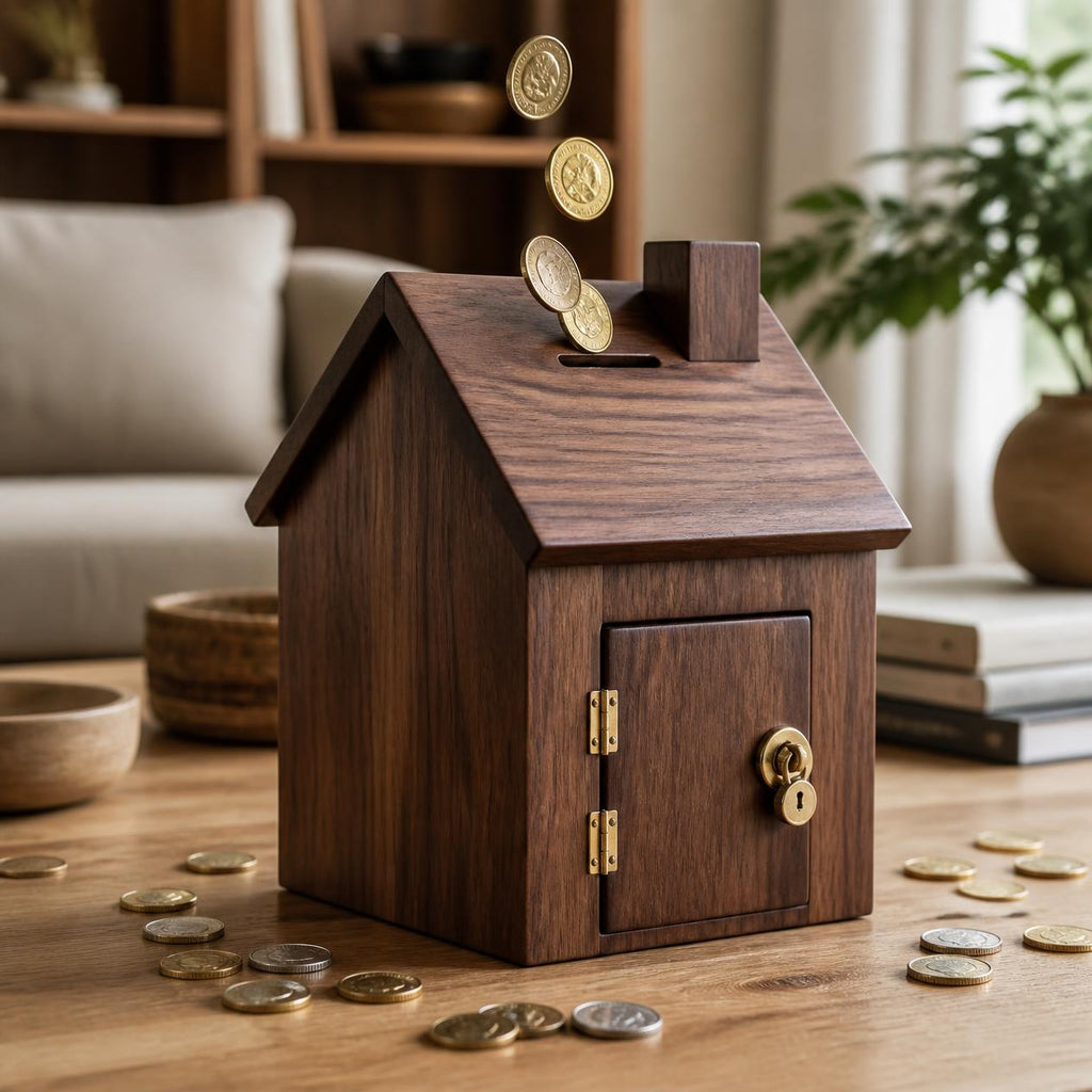 Handcrafted Wooden Coin Box with Lock